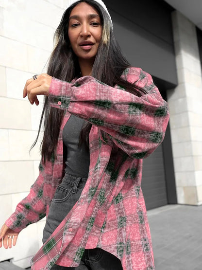 Women's Plaid Shirt Long Sleeve Retro Fashionable Loose Spring Autumn Design Top Street Casual Button Cardigan Blouses for Femal