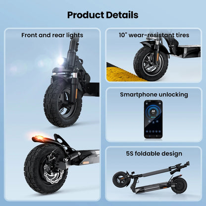 iScooter W9 Electric Scooter, 1000W Motor, 45km/h Max Speed, 45km Range, 48V 14Ah Battery, 10 inch Tires,Front & Rear Disc Brake.