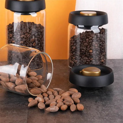 Coffee Beans Vacuum Sealed Tank Transparent Glass Food Storage Jars Household Moisture-proof Air Extraction Airtight Container.