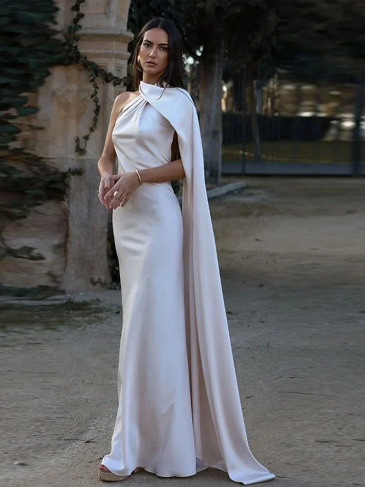 Band hängenden Hals lange Kleider schräg Schulter schnüren rücken frei seidig Satin Temperament Slim Fit Neck holder Frau Fischschwanz Kleid.