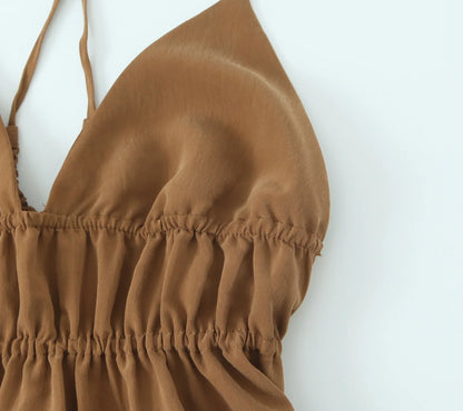 TFMLN Frauen Retro Sling Kleid Für Frauen Elegante Ärmellose V-ausschnitt Backless Mixi Kleid Dame EINE Linie Fashion Club Party Langes Kleid.