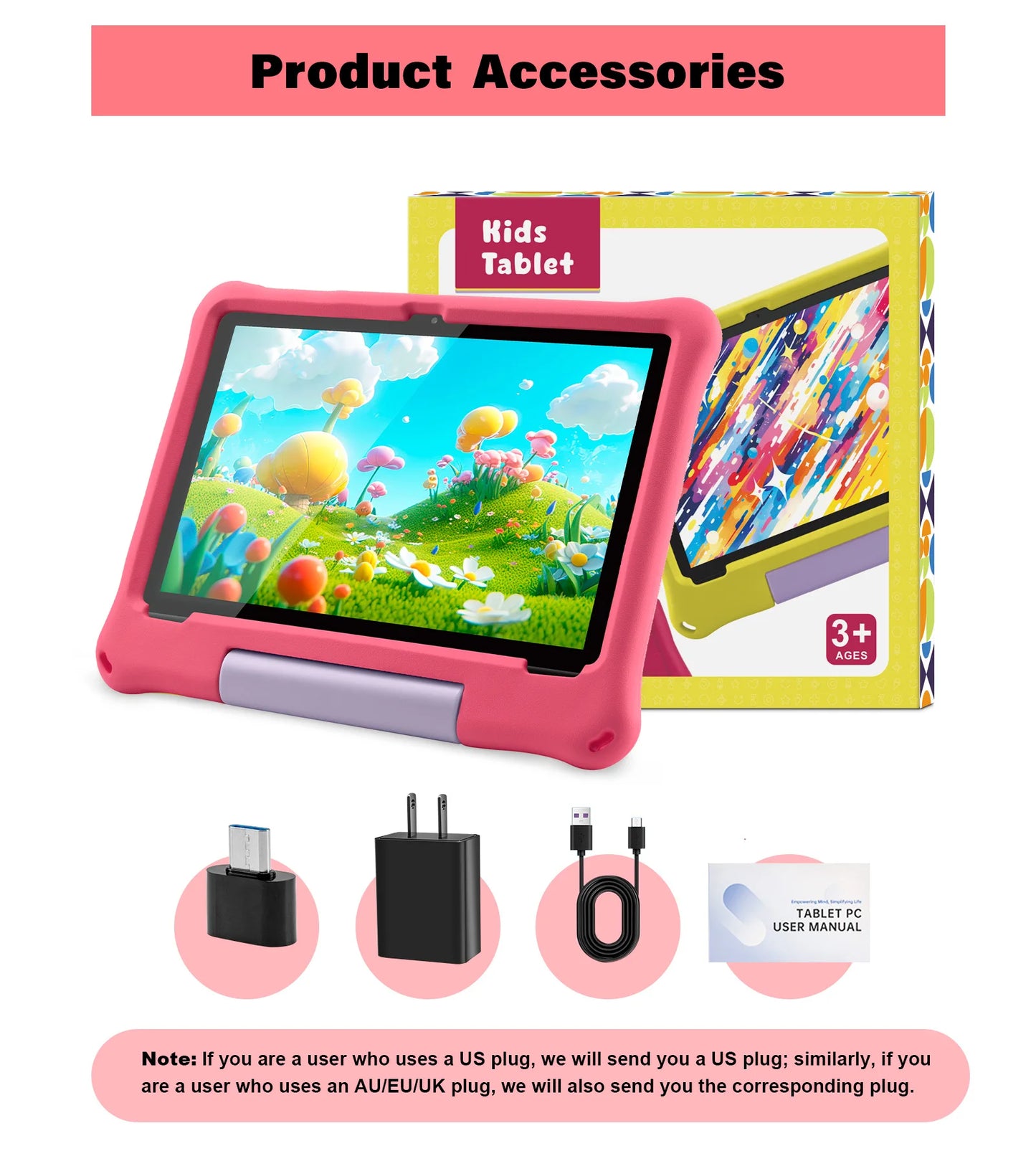 ANRY 10.1 inch Kids Android 15 Tablet 8GB (4+4GB) RAM 64GB ROM 5000Mah Octa-core 5G Wifi Children's Learning Educational Tablets.