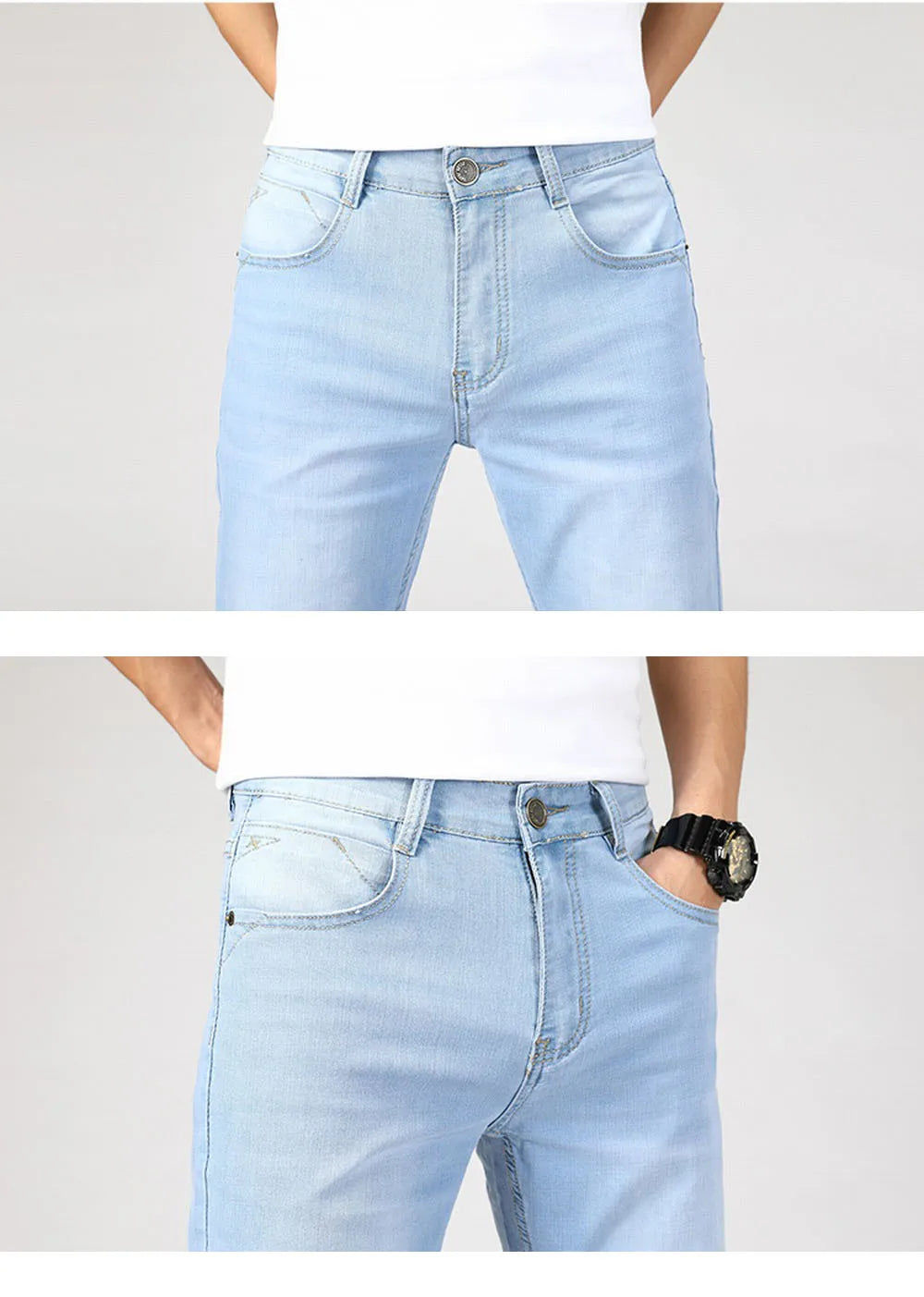 Wthinlee Spring Summer Business Jeans Men Light Blue Casual Straight Stretch Fashion Classic Work Denim Trousers Brand Clothing.
