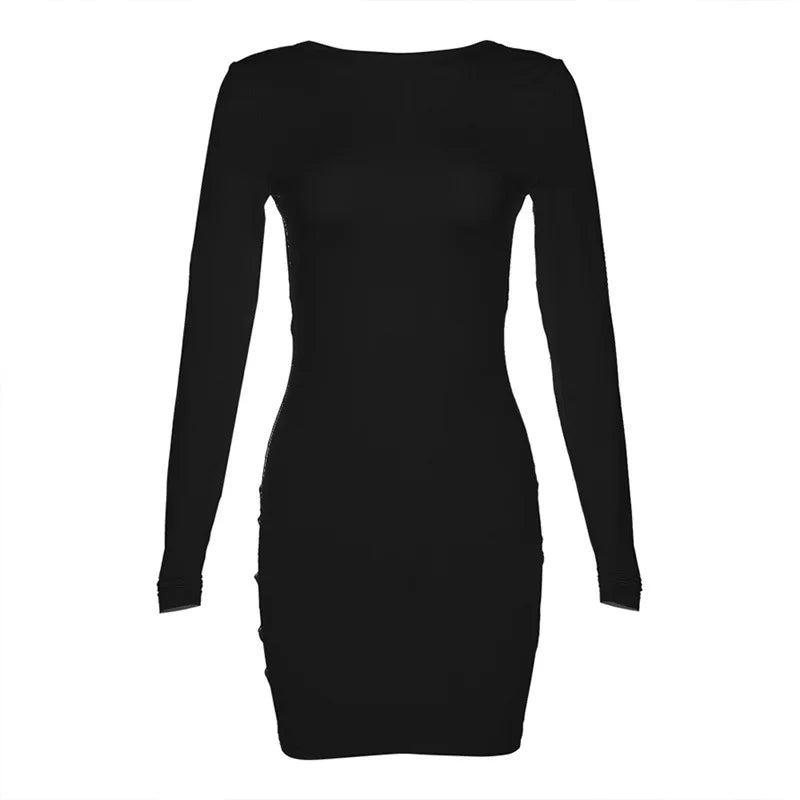Zahlung Casual Mini Kleid Frauen Prägnante Klassische Backless Volle Hülse O-ansatz Grundlegende Weibliche Bodycon Straße Kleidung