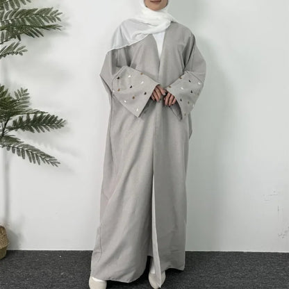 Open Front Abaya Long Sleeve Maxi Length Dress Womens Clothing Muslim Cardigan Abayas Embroidery Out Kaftans Women Jilbabs.