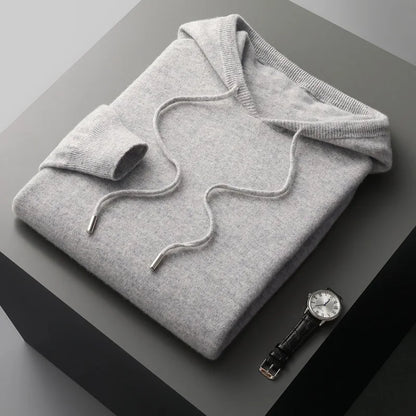 Autumn Winter New Merino Sweater Men's 100% Wool Hooded Collar Knitted Pullover Casual long Sleeved Hoodie