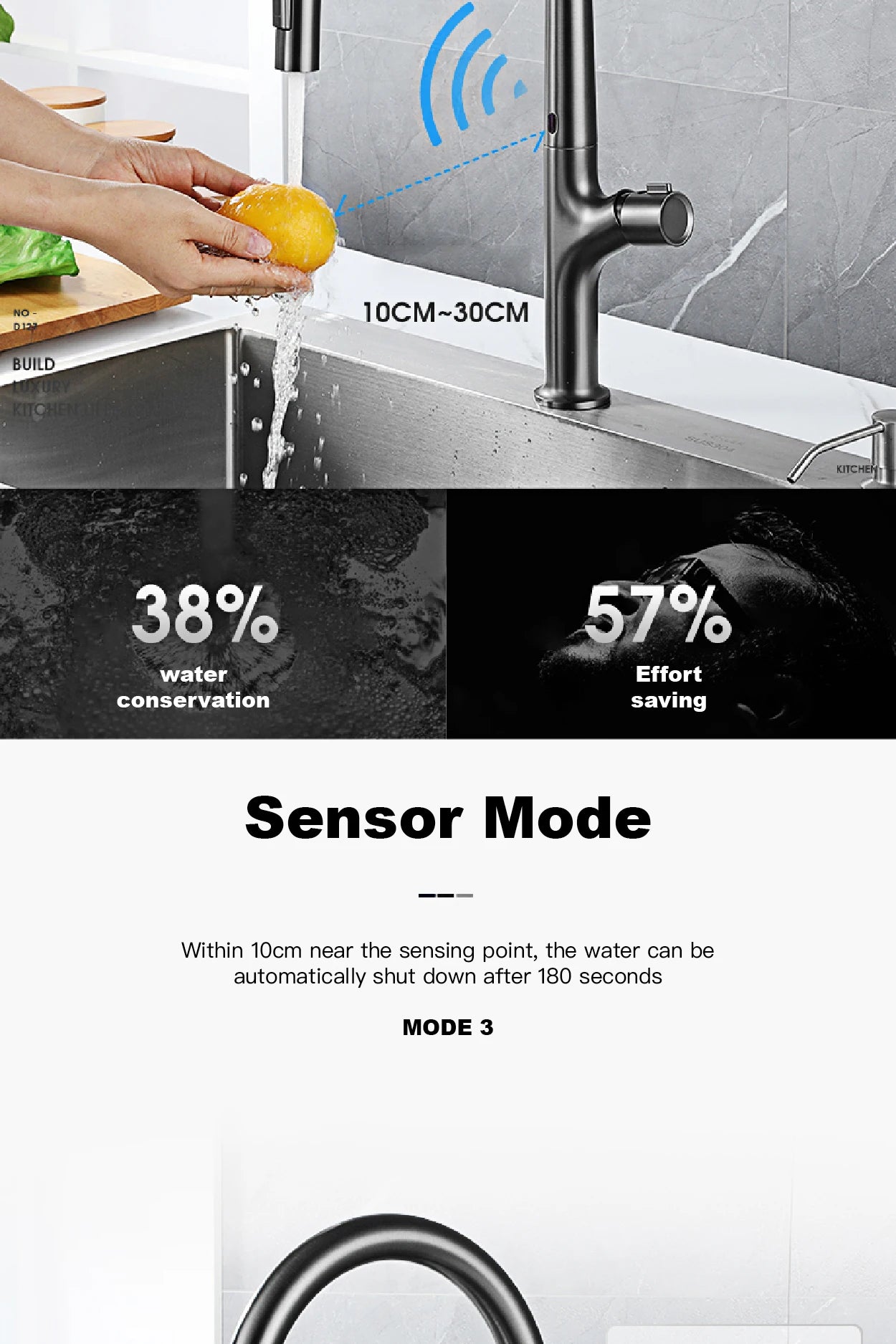 High-end gun gray brass kitchen faucet induction design single handle cold and hot dual control 2 function simple sink faucet