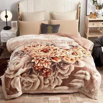 European Style Warm Raschel Blanket for Winter High End Soft Thicken Warmth Weighted Blanket Double Side Flocked Comforter Duvet