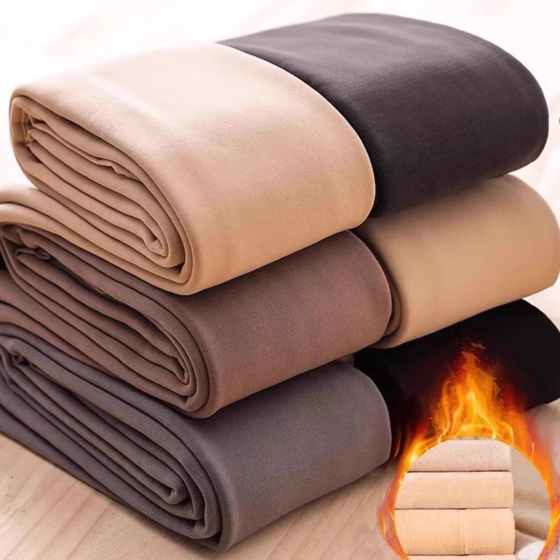 Women Thermal Leggings Winter Warm Sexy Elastic Translucent Pantyhose Female Fleece Thermal High Waist Slim Thicken Tight Pants
