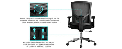 Bürostuhl 200 kg Ergonomischer Schreibtischstuhl mit 4D-Armlehnen, Bürostuhl mit Lendenwirbelstütze und 3D-verstellbarem, Wippfunkti