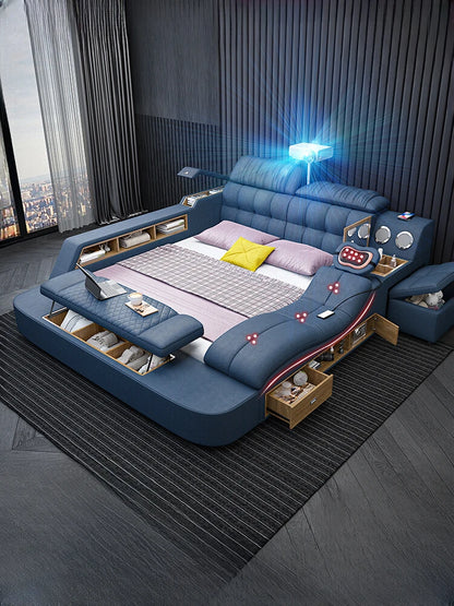 Nordic Smart Modulares Doppelbett Master Storage Luxus Designer Doppelbett Multifunktionale Leder Camas Ehe Möbel