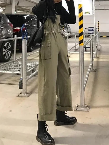 Jumpsuits Women Design Loose Fashion Vintage Students Spring Korean Style Straight Leisure Belt Simple Solid Elegant Tender Cozy.