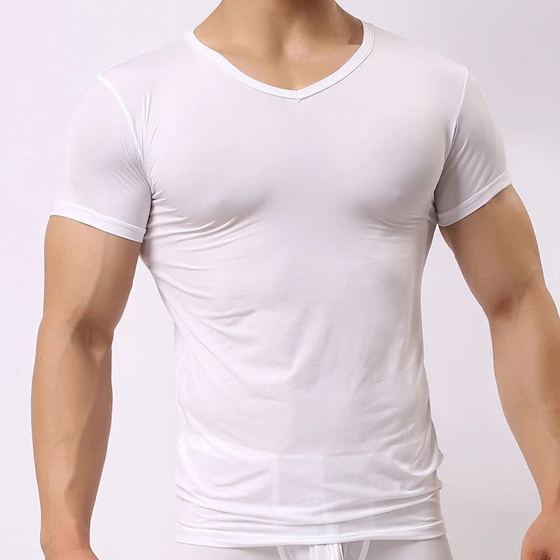 Ice Silk T Shirt for Men Summer Breathable Short Sleeve Tops Men's Quick Dry T-shirt Trainer Slim Tops