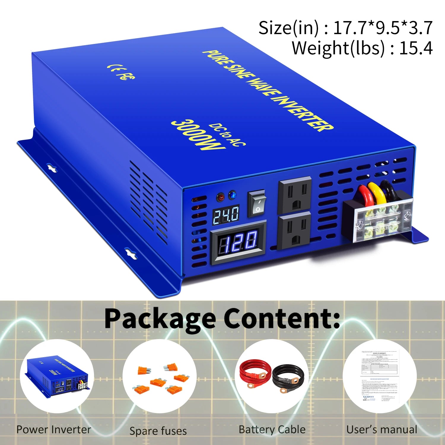 6000W Peak Pure Sine Wave Solar Inverter 24V 220V Car Power Inverter 12V 36V 48V DC to  110V 120V 230V 240V AC Voltage Converter.