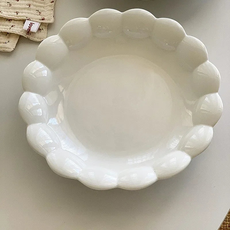 Irregular Ceramic Kitchen Tableware Lovely Pink Petal Household Ceramic Dinner Plate Lace Soup Plate  Deep Fruit Plate.