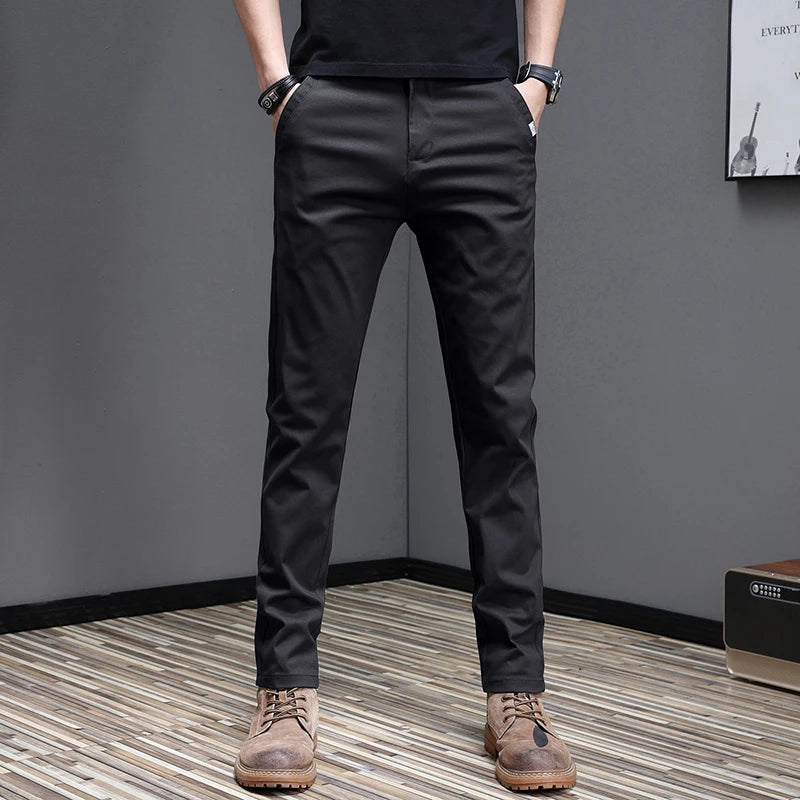 2024 Spring Summer Men's Casual Pants 97.8% Cotton Business Korean Fashion Slim Fit Stretch Gray Black Khaki Trousers Male Pant