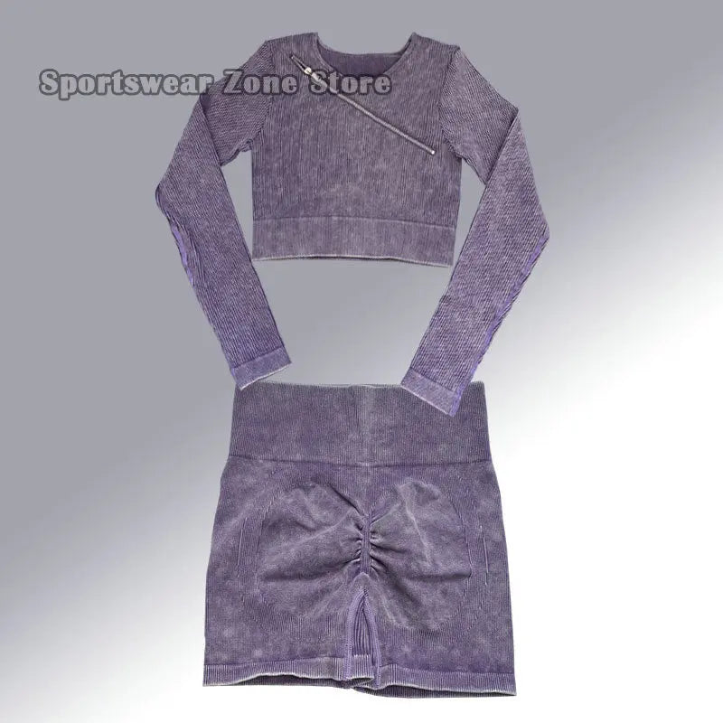 Yoga Suit High Waist Leggings Running Training Tights Sports Outfits Long Sleeve Crop Top Bra Seamless Fitenss Set Fitness Wear