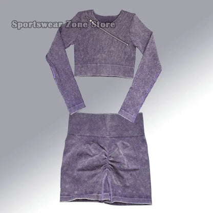 Yoga Suit High Waist Leggings Running Training Tights Sports Outfits Long Sleeve Crop Top Bra Seamless Fitenss Set Fitness Wear