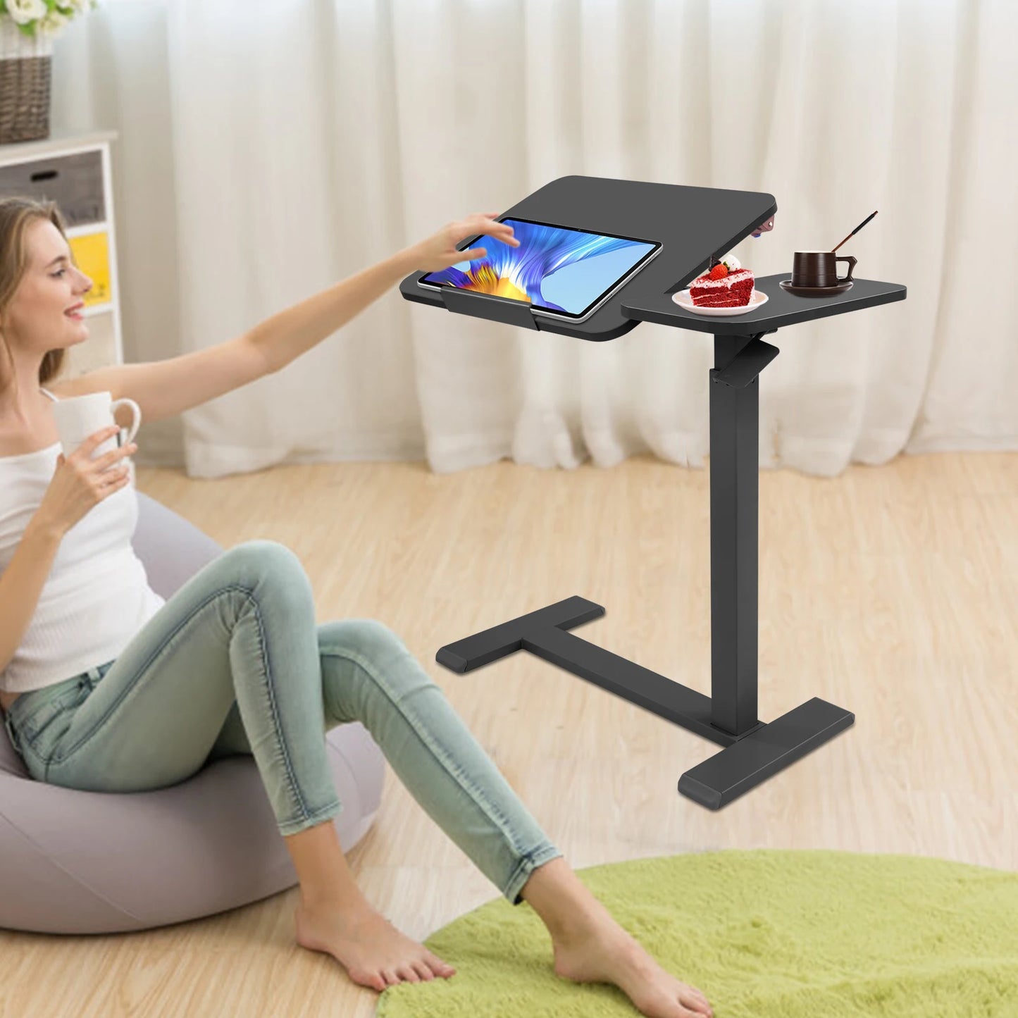 Mobiler Stehschreibtisch mit Tablettplatte, höhenverstellbar, 26–41 Zoll, drehbar, 40 kg belastbar, versteckte Räder für Home-Office-Laptops