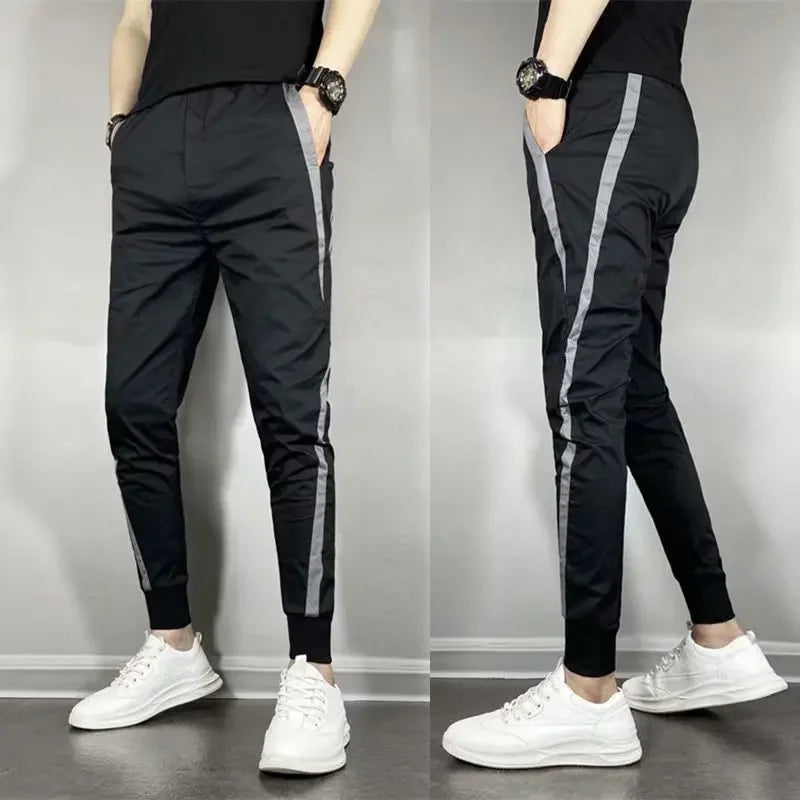 2023 Summer Men's Slim Fit Harajuku Style Lightweight Harem Pants Casual Trendy Korean Version Nine Point Length Mens Pants.