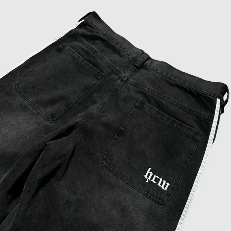 Y2K Baggy Jeans high quality Embroidered Striped Harajuku Sweatpants men women Hip Hop streetwear Casual wide leg Denim Pants.