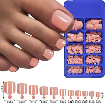 100pcs Fake Toenail Natural White Press On Toe Foot Full Cover Square Nails Art Tips Artificial Acrylic False Nail Manicure Tool.