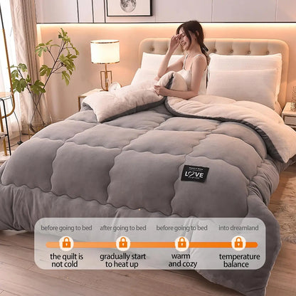 Contemporary Style Reversible Sherpa Fleece Winter Comforter, Soft Breathable Plush Warm Bedding, 100% Polyester Fill & Cover.