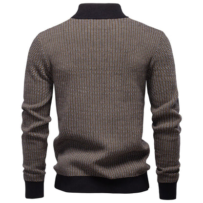 AIOPESON Classic Striped Knitwear Men Cotton Blend Sweater Mock Neck Warm Thickened Old Money Luxury Winter Sweaters for Men.