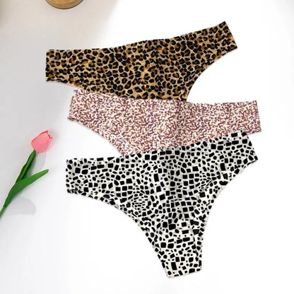 WarmSteps 3Pcs/Set Sexy Leopard Thongs Women's Panties Thongs 2024 New Female Underwear Seamless Printed Panties Ice Silk Briefs.