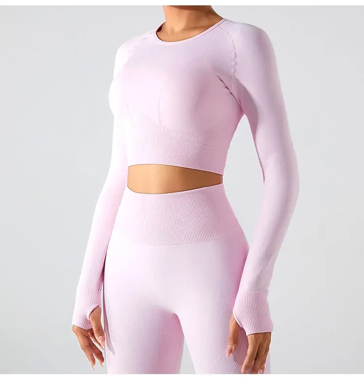 Women's Seamless Long Sleeve Top Yoga Shirts Running T-Shirt Workout Running Fitness Gym Sports Top Training Crop Top Solidcolor.