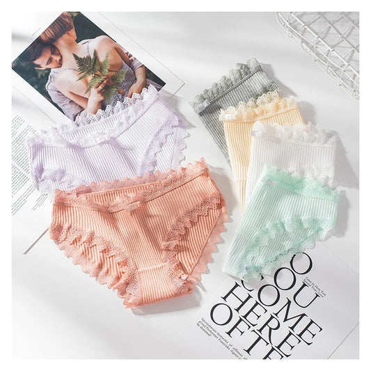 Cotton Panties Woman Sexy Lace Briefs Fashion Solid Color knickers Girls Bow Underpants Set Underwear 3 Pcs/lot.