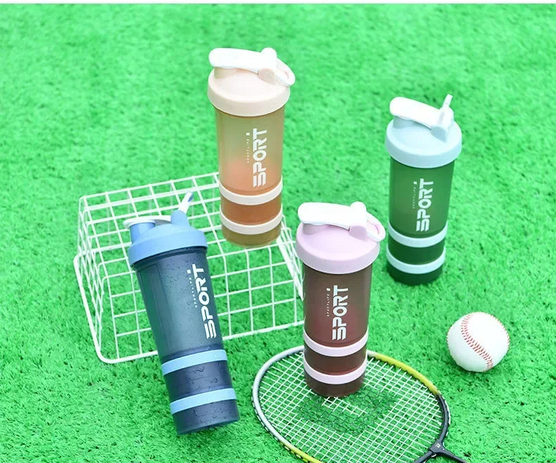 500ML 3-layer Sports Water Protein Powder Shaker Bottle Outdoor Travel Portable Leakproof Drinkware Plastic Drink BPA Free.