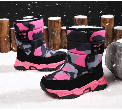 2025 Winter Children Shoes Plush Waterproof Fabric Non-Slip Girl Shoes Rubber Sole Snow Boots Fashion Warm Outdoor Boots