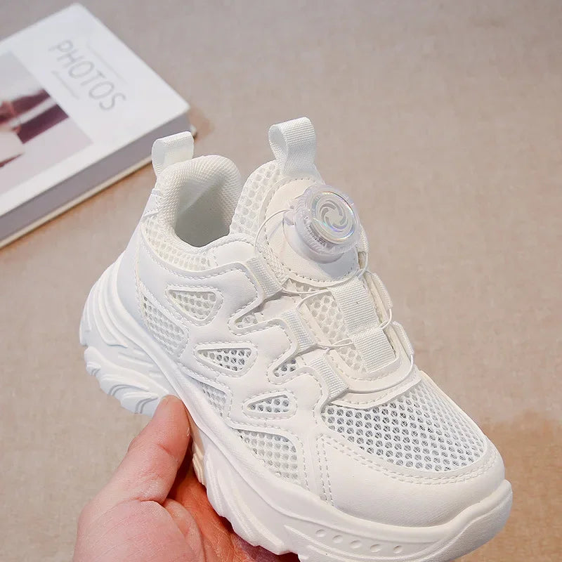 Kids Running Shoes Rotating Button Children Sports Shoes Mesh Breathable 2025 Brand New Children Sneakers Thick Comfortable.