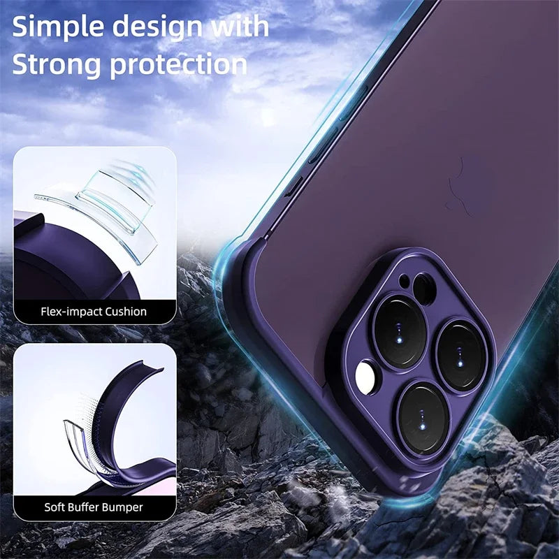 Frameless Silicone Bumper with Lens Protector Case for IPhone 17 Air 14 13 12 15 16 Pro Max Plus 15Pro 16Pro IPones Corner Cover.