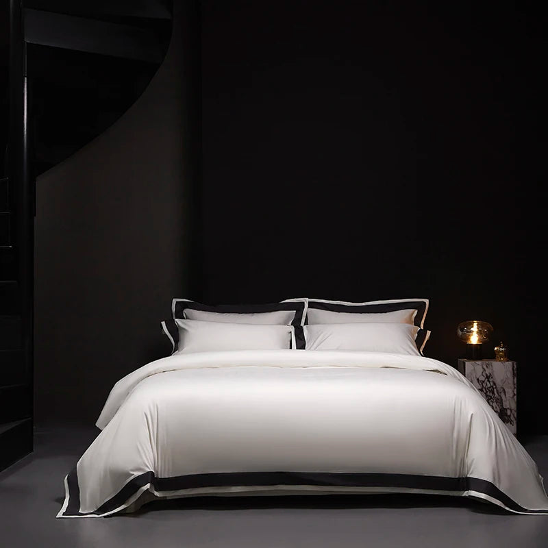 4Pcs Premium 1000TC Egyptian Cotton Solid Color Hotel Style Wide Edge Bedding Set Duvet Cover Bed Sheet/Fitted Sheet Pillowcases.