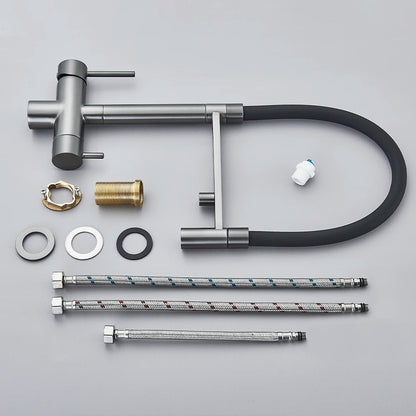 Gray Filtered Kitchen Faucet Dual Spout Hot Cold Mixer Purification Water Crane Filter Water Faucet Deck Mount