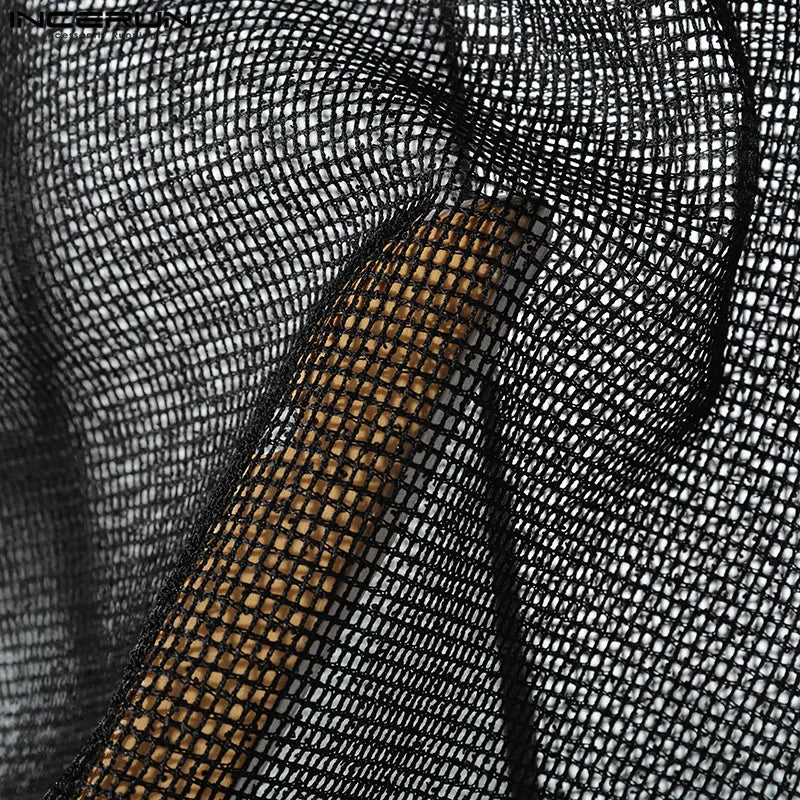 Men Short Sets Fashion Hollow Out INCERUN Two-piece Suits  Men's Sets Streetwear Short Sleeve Tops Shorts Men's Clothing Summer.