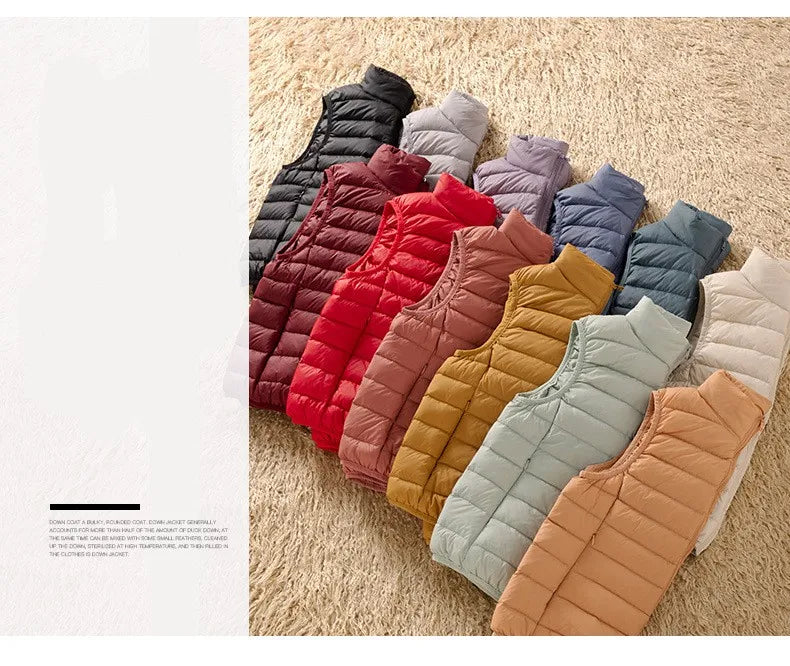 12 Farben 90% weiße Enten Daunen Frauen ärmellose Jacken 2023 Neuankömmlinge weibliche ultraleichte packbare Weste Frauen Mäntel.