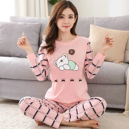 Herbst 2 stück Pyjamas Set Frauen Dünne Sexy Nachtwäsche Schöne Hause Anzug 2025 Rundhals Mädchen Teetasse Nachtwäsche Langarm pyjamas.