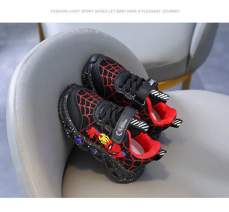LED Casual Sneakers Red Black For Spring Boys Cartoon Mesh Outdoor Shoes Children Lighted Non-slip Shoes Size 21-30.