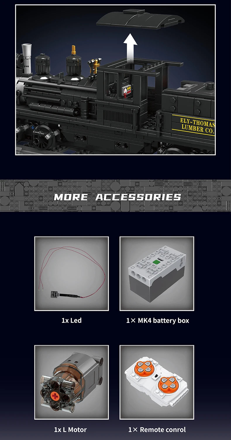 Mould King 12032 Technical Train Toys The RC&RC Shay-Type Steam Locomotive Building Block Assembly Car Brick Kids Christmas Gift.