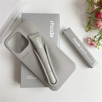 Phone Case for IPhone 15 16 14 13 12 11 Pro Max Plus 17 Air Lip Gloss Holder Silicone Shockproof Cover with Box and Lipstick