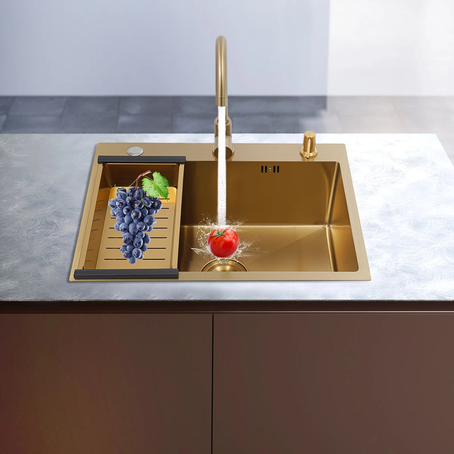 60 x 45 Zoll Edelstahl-Küchenspüle ohne Logo, rechteckige Spüle mit Abtropfkorb für Toiletten, Badezimmer, Waschräume