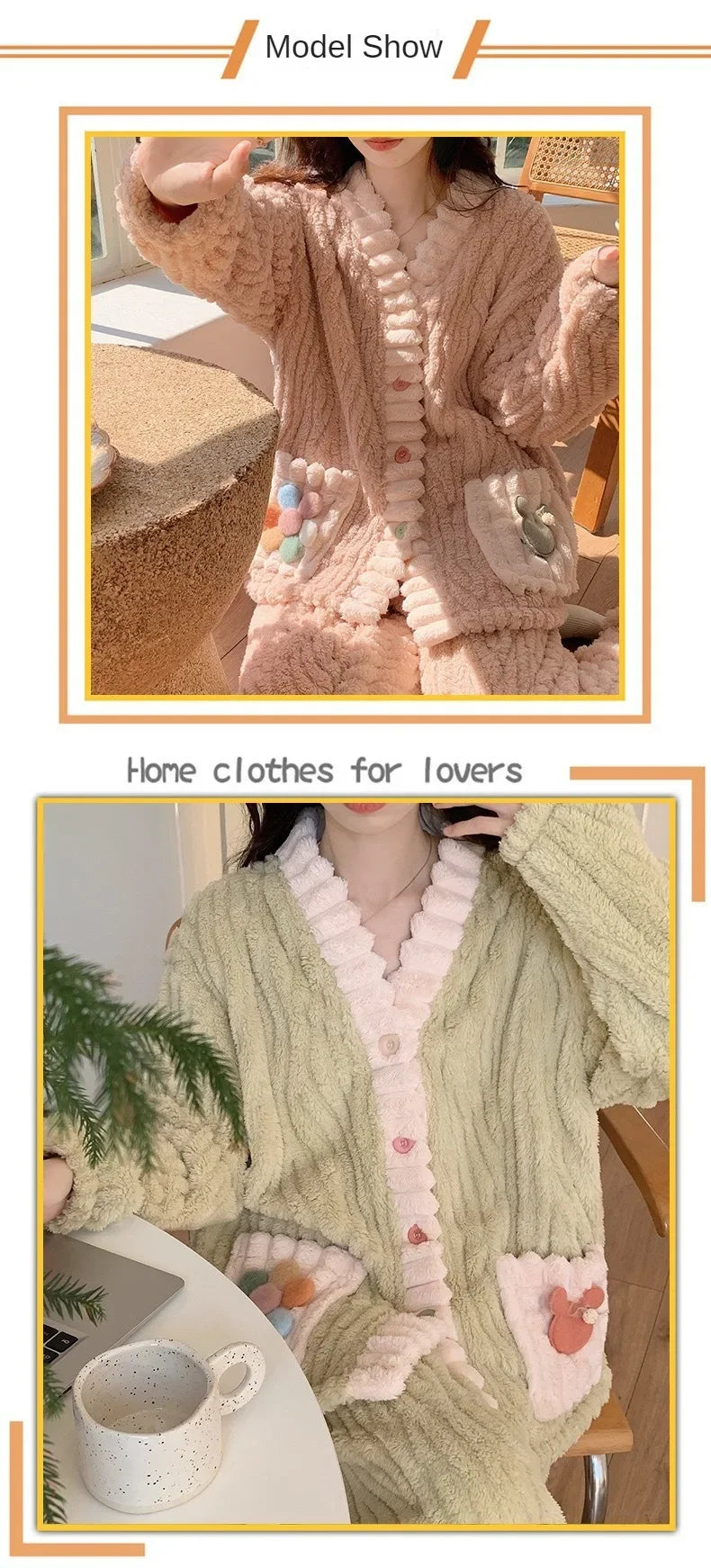 Verdickte Warme Flanell Frauen Nachtwäsche Loungewear Strickjacke Anzug Winter Süße Kawaii Weiche Fee Wind Damen Pyjamas Homewear.