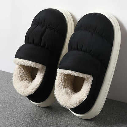 QYCKABY Plush Shoes For Women Mules Indoor Outside Winter Home Warm Fluffy Anti-skid Boots Fur Cotton Shoe Men Outdoors Sneakers.