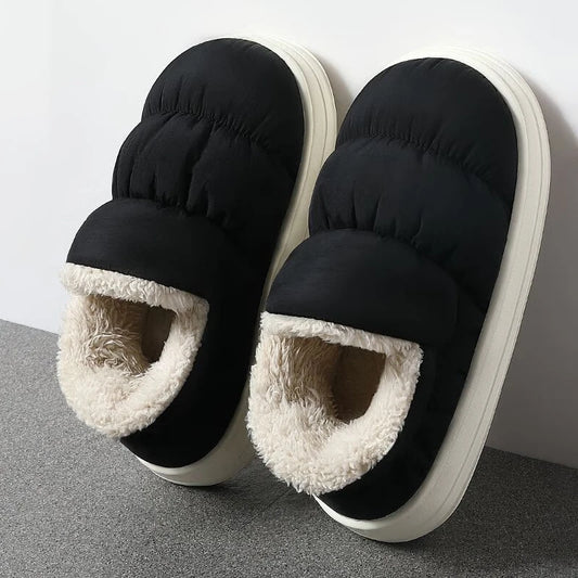 QYCKABY Plush Shoes For Women Mules Indoor Outside Winter Home Warm Fluffy Anti-skid Boots Fur Cotton Shoe Men Outdoors Sneakers.