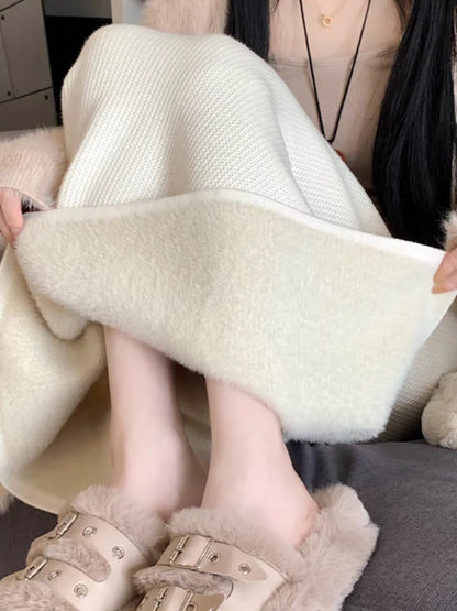 2025 New Thick Knit Midi Skirt High Waisted Straight Hem Bodycon Pencil Skirts for Petite Women Cozy Fall Winter Fashion.