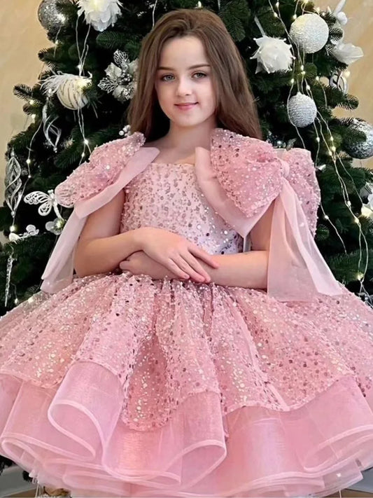 2024 neue Mädchen kleider für formelle Anlässe große Schleife und flauschige Ballett leistung Ballkleid Geburtstags kind Prinzessin Kleid.