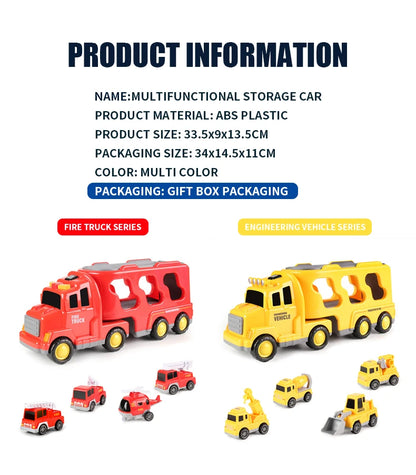 5pcs Kids Toy Construction Vehicles Transport Truck Carrier Toy Truck For Toddler Boys Girls Fire Truck Gift For Boys And Girls.